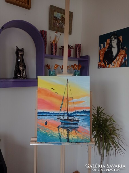 Painting titled Sailing