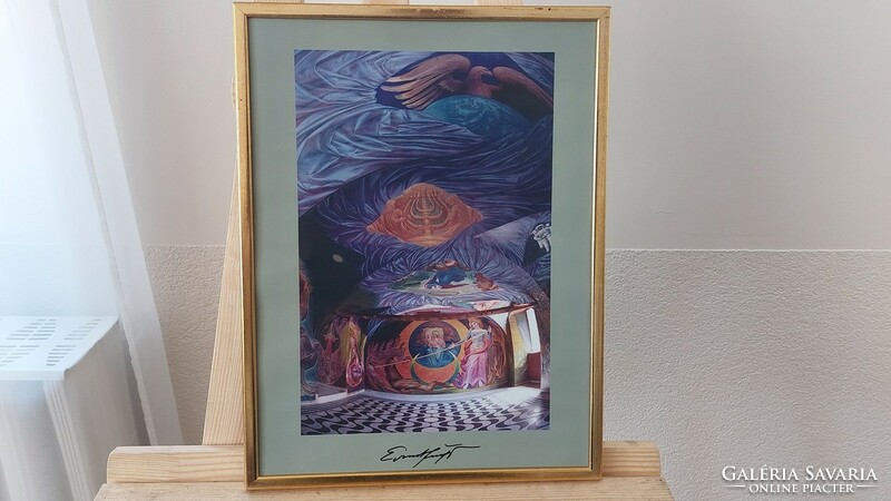 (K) surrealist lithograph, print with frame 31x42 cm