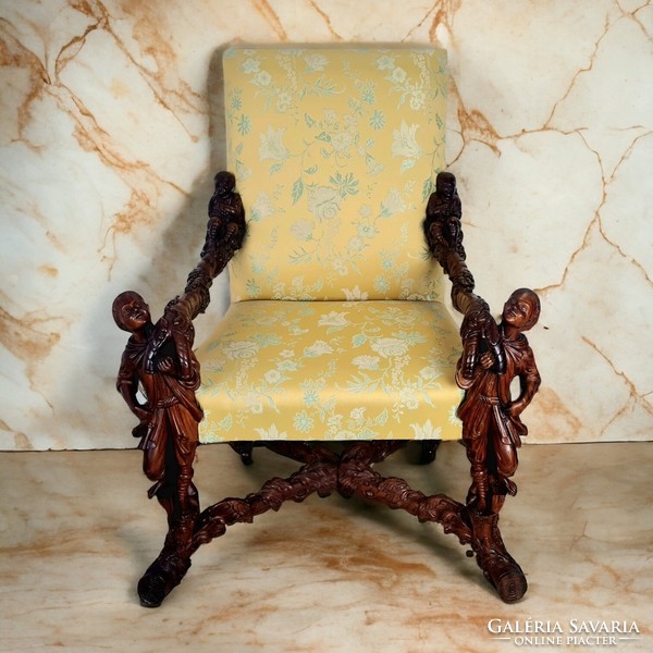 A680 Antik,dúsan faragott barokk trónfotel (Andrea Brustolon)