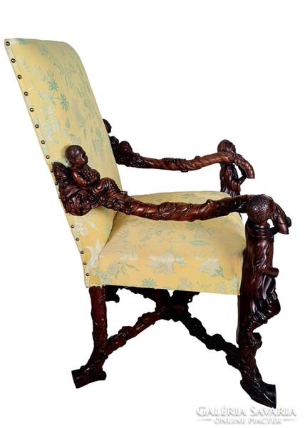 A680 Antik,dúsan faragott barokk trónfotel (Andrea Brustolon)