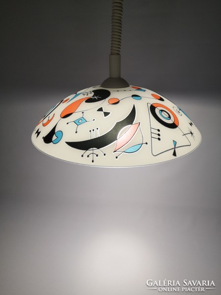 Retro ceiling lamp, / Joan Miró / style, with painted glass shade, chandelier.