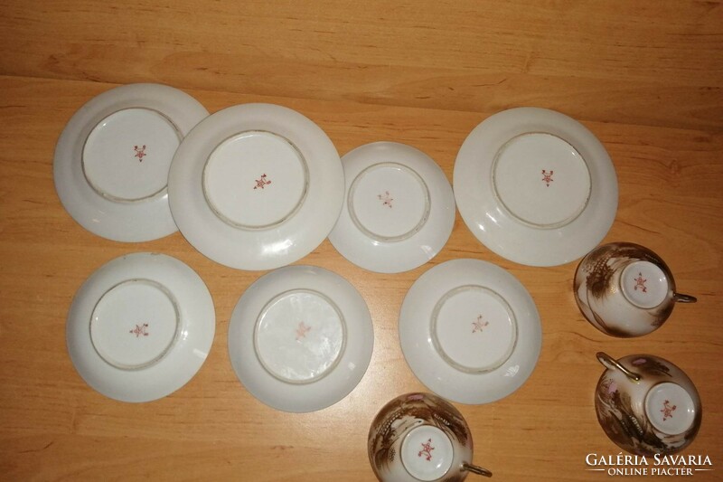 Kínai tojáshéj porcelán reggeliző szett 3 db kistányér, 3 db csésze, 4 db alátét (30/d)