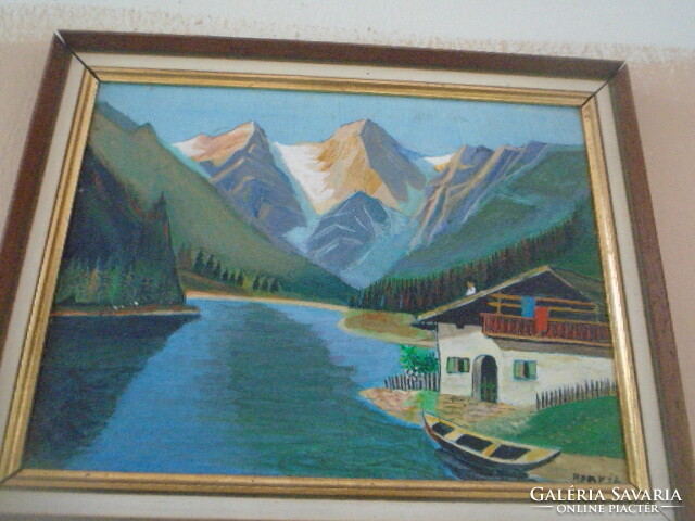 Gyönyörű tájkép kartonra festve nagyon szép keretben  Osztrák