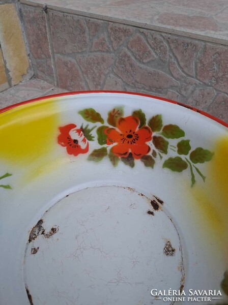 30 Cm diameter enamel flower bowl lavatory nostalgia piece, rustic decoration