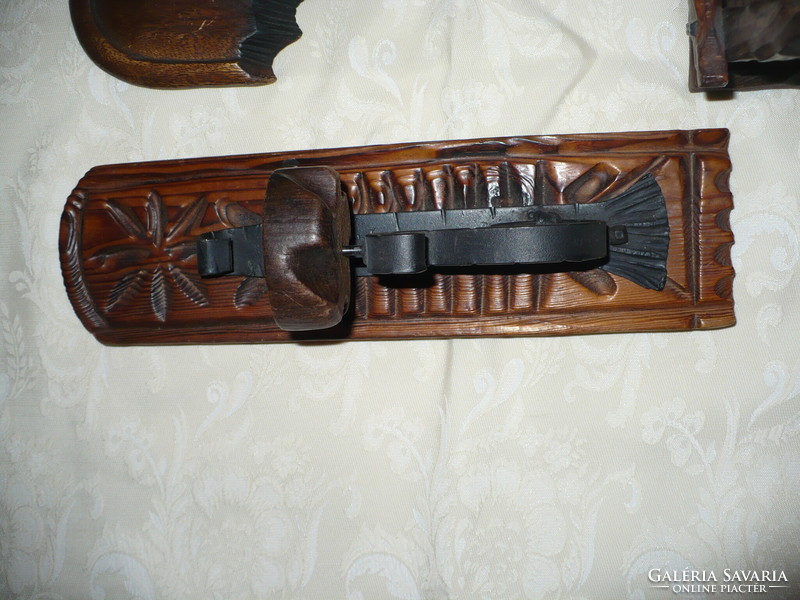 Carved wooden wall decoration, candle holder and wine holder together