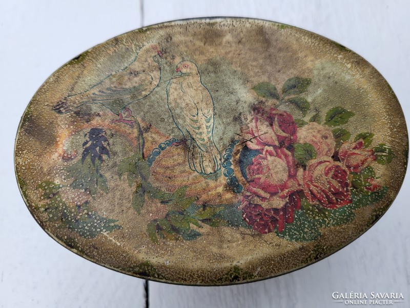 Antique tin box with birds and roses