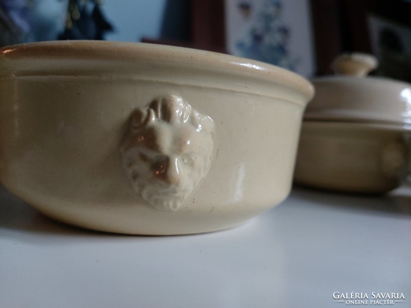 Very special and rare old French ceramic holders with lion and satyr heads, beautiful. Together