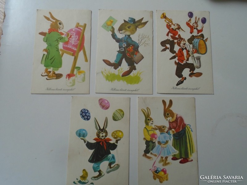 D195364 5 old bunny postcards - Easter - 1960s