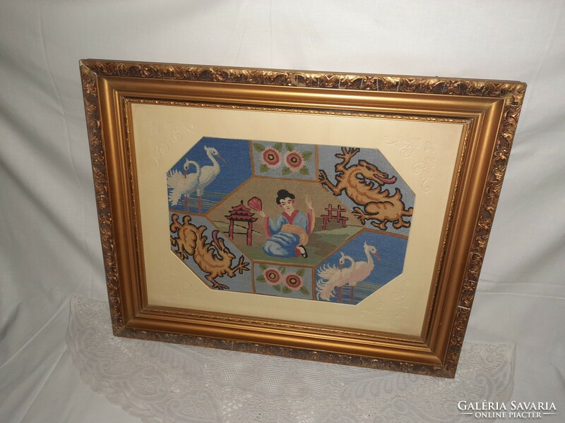 Beautiful antique needle goblet Chinese scene in a beautiful frame