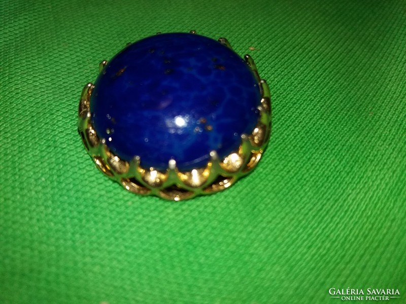 Antique beautiful blue stone brooch pin in a copper socket, bijou jewelry according to the pictures