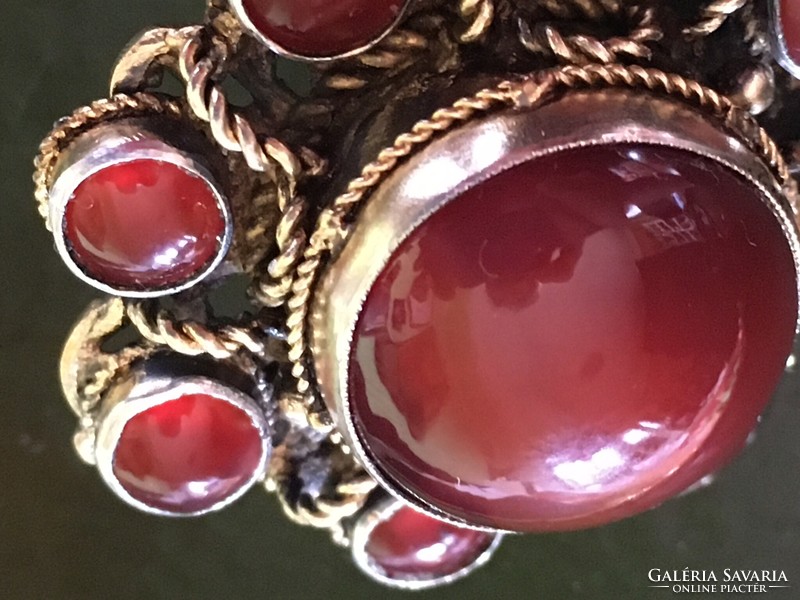 Brooch-silver - set with carnelian stones-pin changed metal-