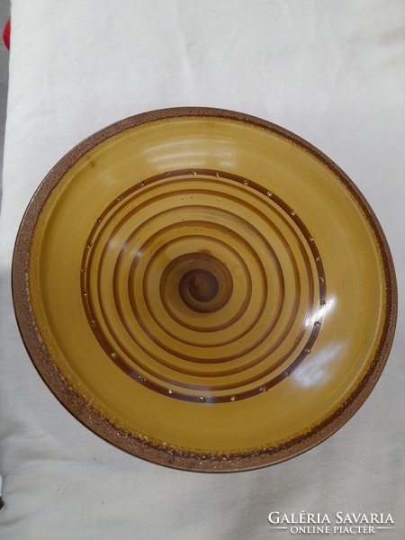 Italy Murano,Muránói Kézi Festésű,Készítésű Talpas Üveg Asztalközép,Kínáló.19 cm.