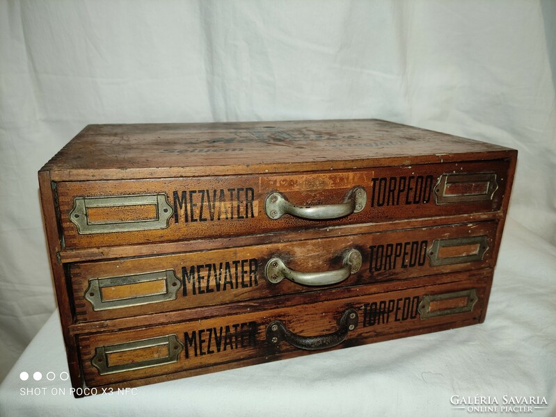 Antique mezvater torpedo knitting shop 3-drawer wooden box cabinet sewing box thread holder