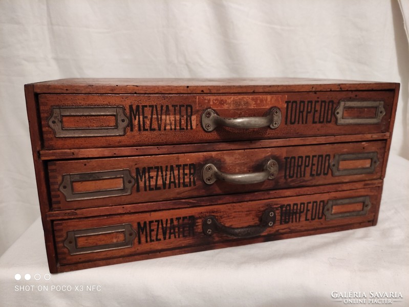 Antique mezvater torpedo knitting shop 3-drawer wooden box cabinet sewing box thread holder