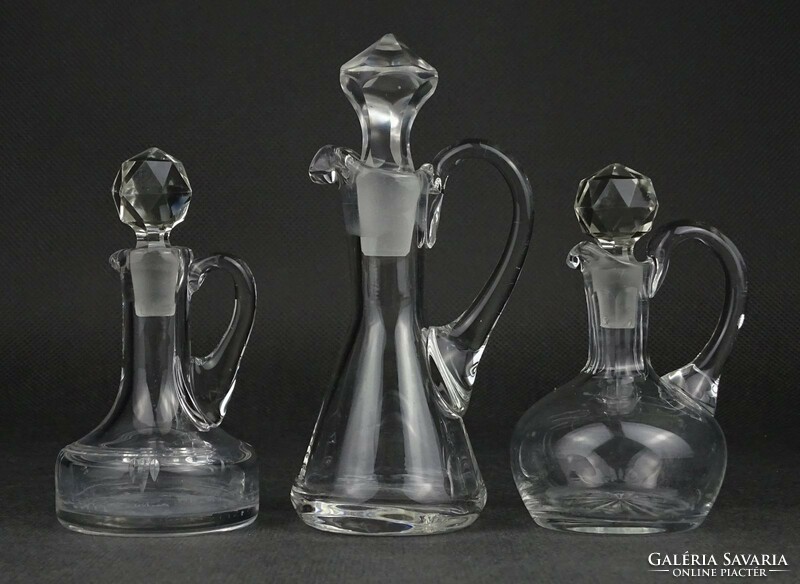 1N107 old small vinegar and oil crystal offering with pouring plug 3 pieces