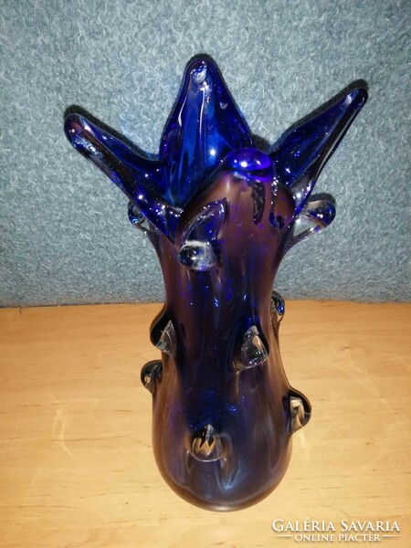 Nehéz, Bohémia kék üveg váza - 39 cm magas