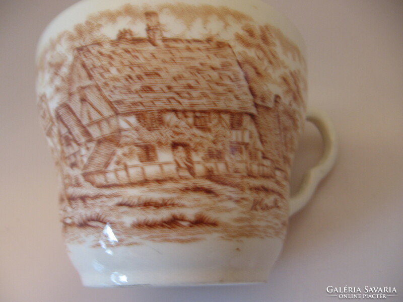 Barna angol csésze szignált vidéki látképes