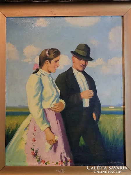 Courtship by Alajos Parobek (1896-1947) is a beautiful original painting