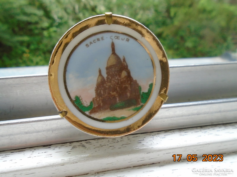 Limoges sacré coeur basilica Paris miniature plate with gilded holder