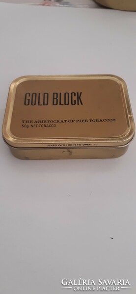 Gold block English pipe tobacco metal box