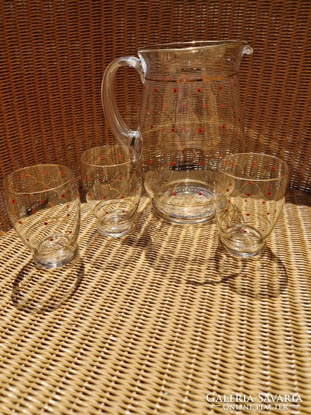 Dotted wine hut parade glass jug and 3 wine glasses