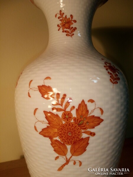 Herendi váza, Apponyi kosárfonásos minta, 26cm, narancssárga, piros,arany