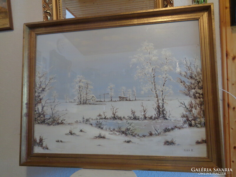 Károly Feith (1930 - 2017): winter landscape with 80 x 61 cm and 90 x 70 cm frame