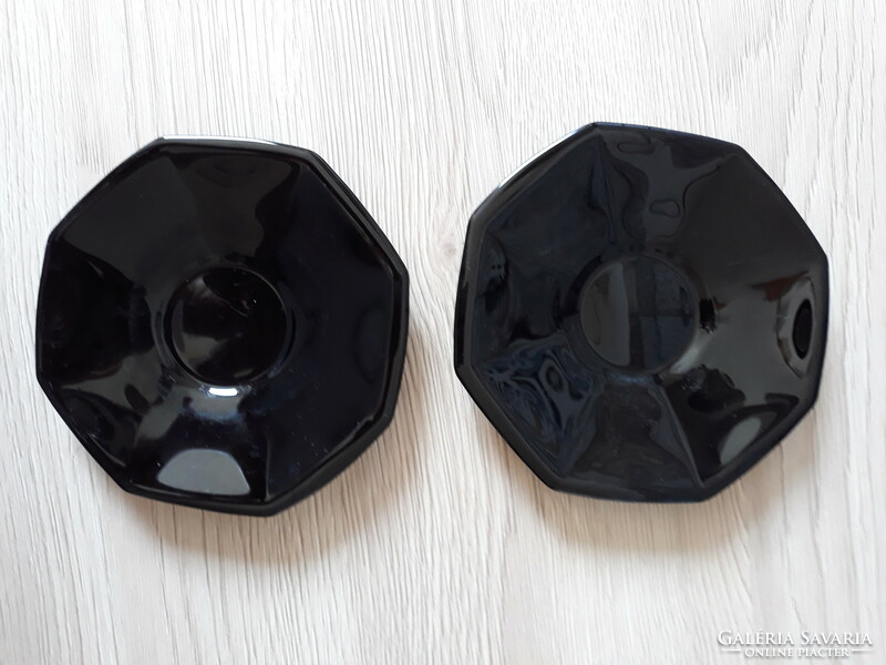 Octagonal black porcelain saucers (2 pcs)