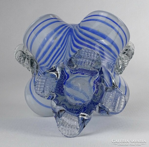 1N470 old blue-white blown Murano glass artistic basket 21 cm