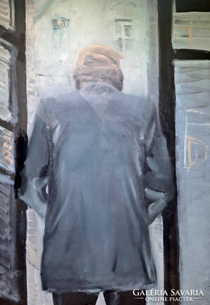 rudolf Tóth - man at the door (oil painting on canvas) is a contemporary, modern painter
