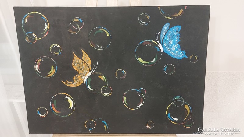 (K) Absztrakt festmény pillangókkal 50x70 cm