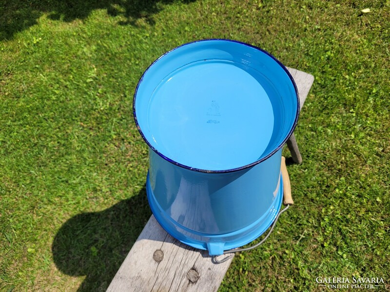 Old but new blue dark blue enameled bucket Budafok enameled footed bucket jug
