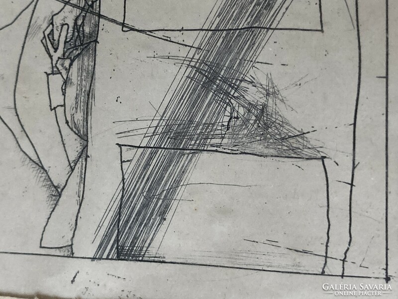 Béla Kondor (1931-1972): 16×8 cm etching, 1966