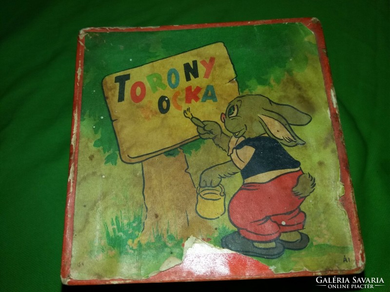 Antik 1950. papír Torony Kocka játék Matrjoska jellegű építő EXTRÉM RITKA 12 x 12 cm a képek szerint
