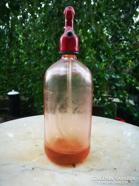 ,Antik ritka Rózsaszín, színes szódàs üveg jelzett szikvíz gyára Cegléd.... Rezső