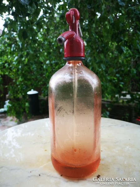 ,Antique rare pink colored soda glass marked sikvíz factory cegléd.... Rezső