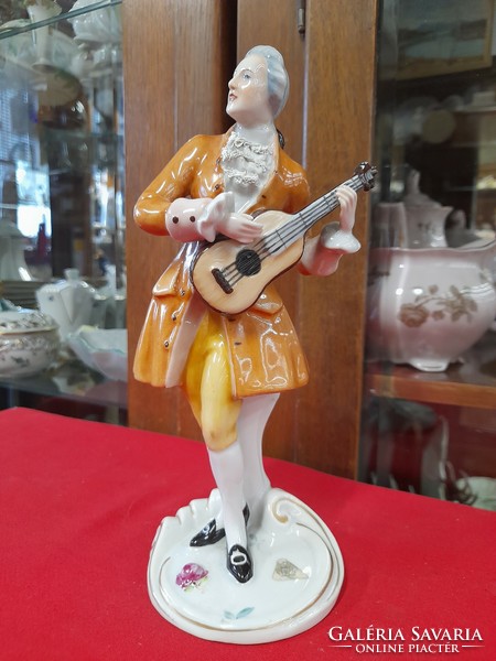 Royal dux Baroque lute man porcelain figurine. 22.5 cm.