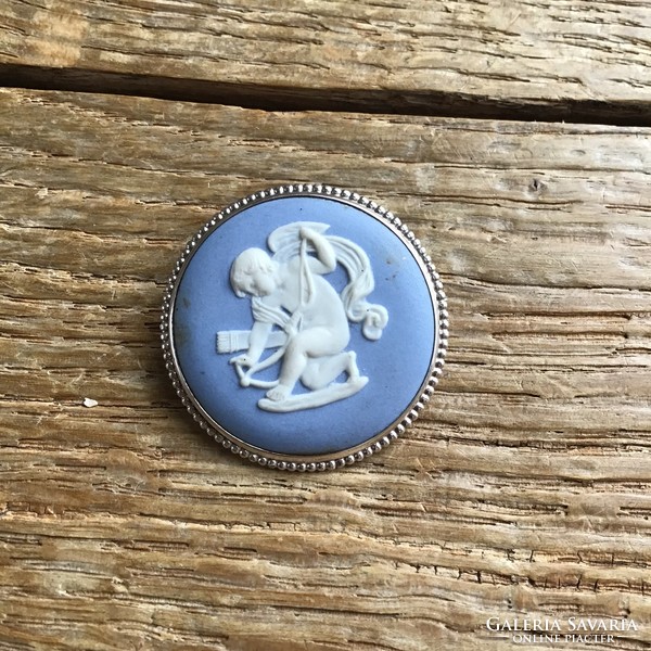 Régi Wedgwood porcelán és ezüst bross