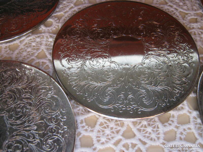6 silver-plated engraved cup coasters