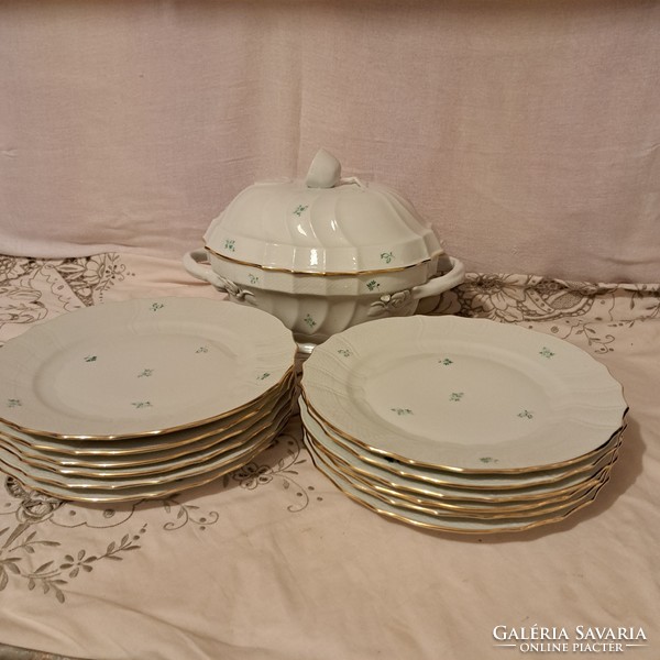Herend soup bowl + 12 flat plates