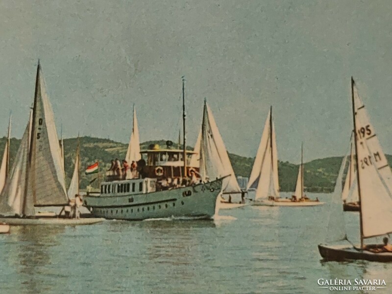 Régi képeslap retro fotó levelezőlap Balaton vitorlások hajó