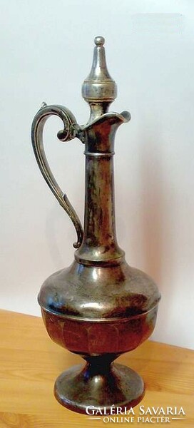 Antique tin decanter, found in condition, with tin cap, small dent on the side
