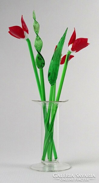 1M436 Régi muránoi fújt üveg virágok vázában 19 cm