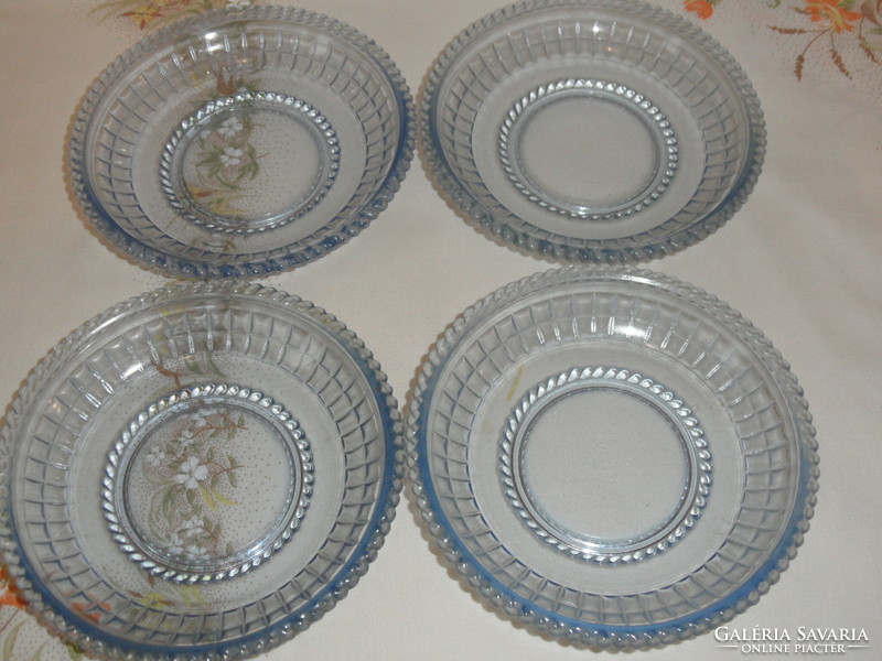 Art deco blue glass plate, bowl (4 pcs.)