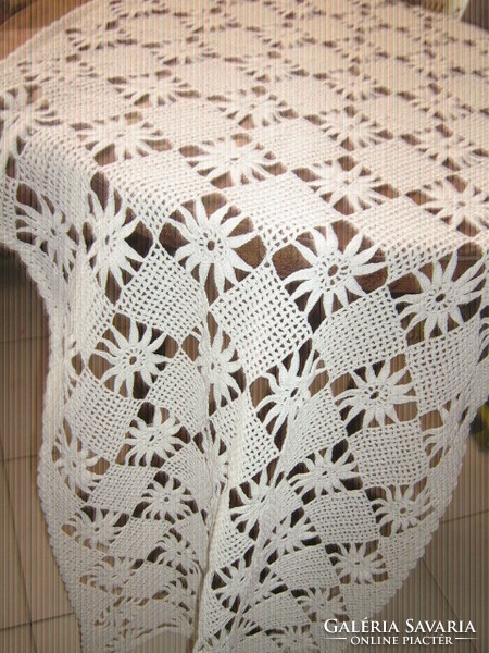 Beautiful hand crocheted antique floral lace tablecloth