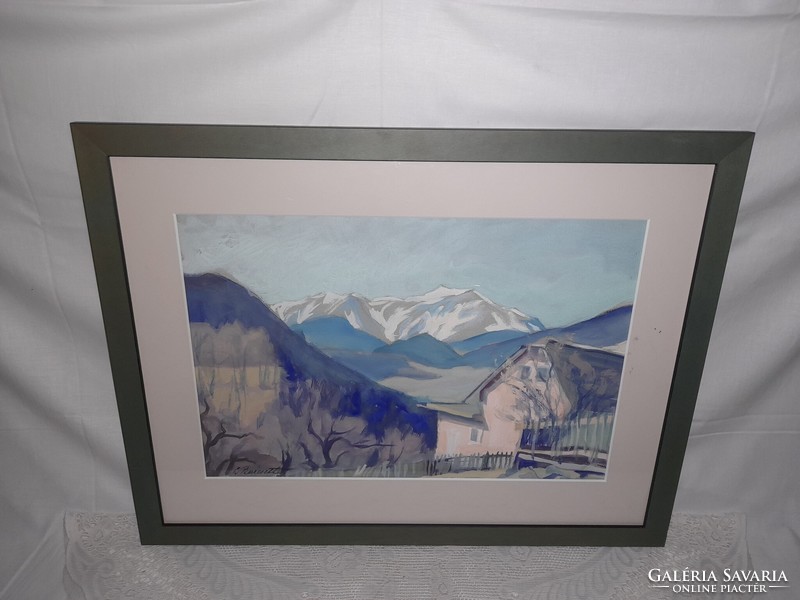 Gyönyörű Alpesi tájat ábrázoló festmény