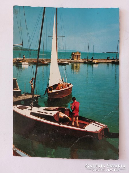 Old postcard Balaton photo postcard sailboats harbor