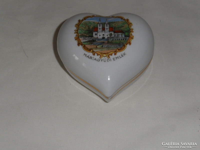 Zsolnay heart-shaped porcelain Máriagyüdi souvenir bonbonnier, box