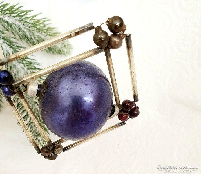Christmas tree decoration with purple glass balls on sticks, old