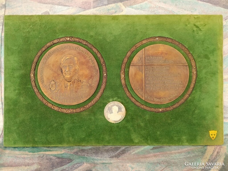 Prime Minister József Antall bronze plaque bush gyula 130mm/plaque 42.5mm/medal (id77679)